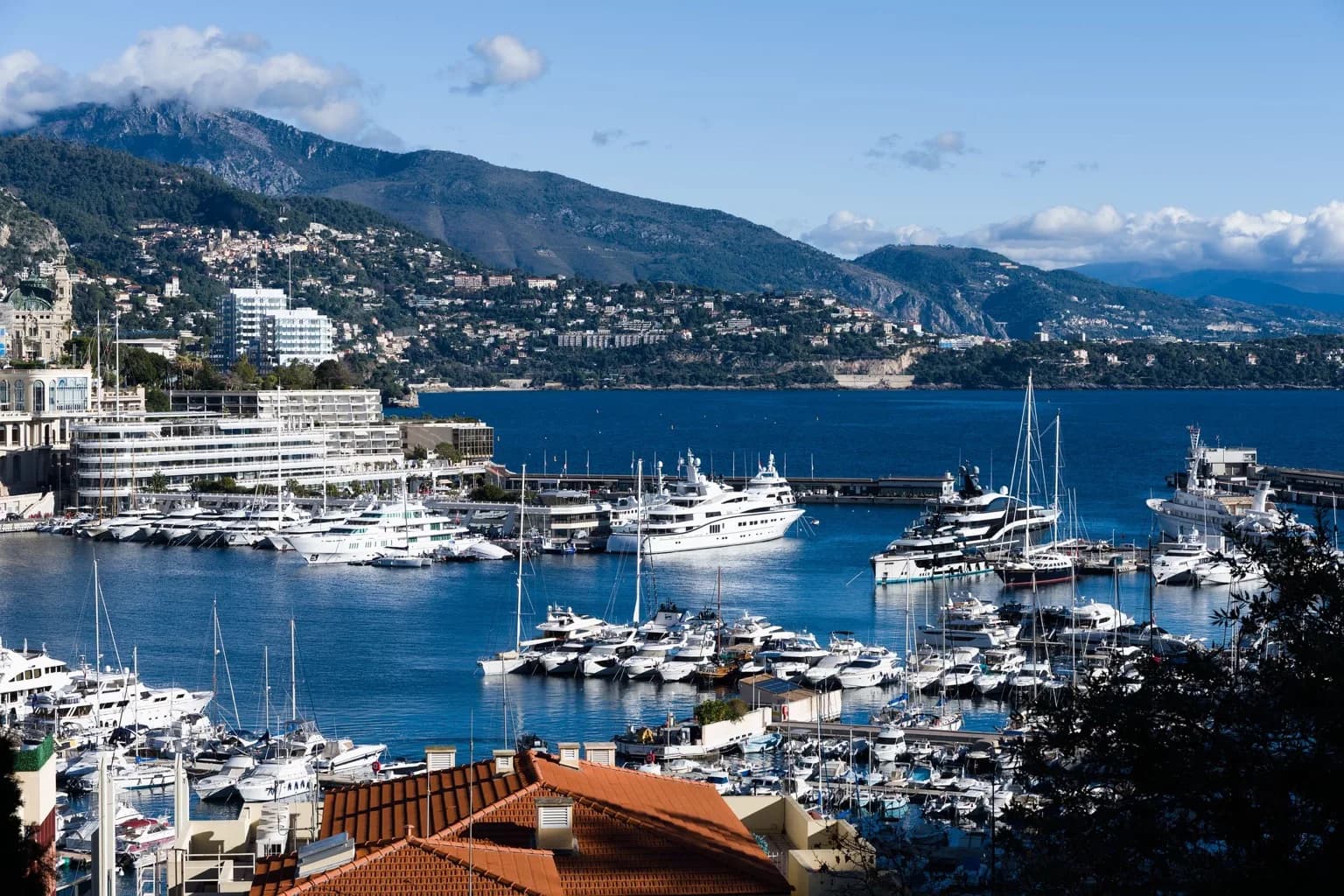 Superyachts moored in Port Hercule, Monaco